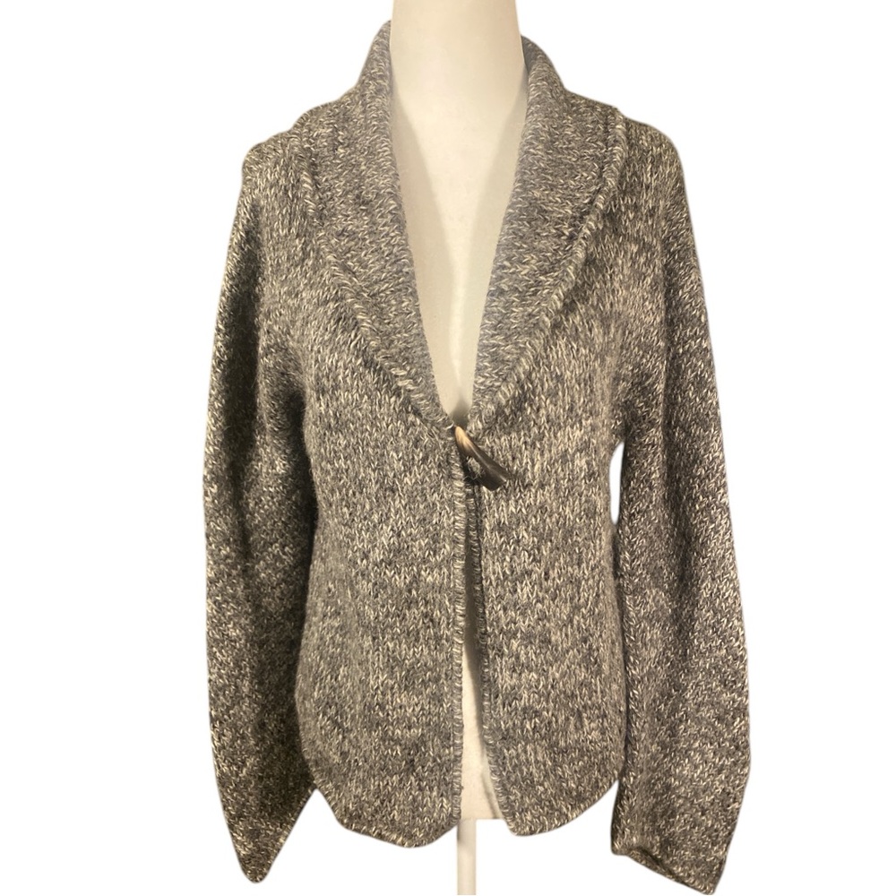 Vintage Mira Flores 100% Alpaca Sweater Women’s Medium Gray Cardigan Peru